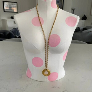 Simon Chang Vintage Metal Chain Link Circle Pendant Necklace Yellow Gold Sz OS